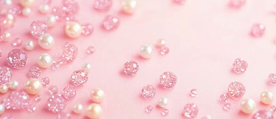 Acrylic Beads Scattered on Pastel Pink Background for Crafting and Creativity