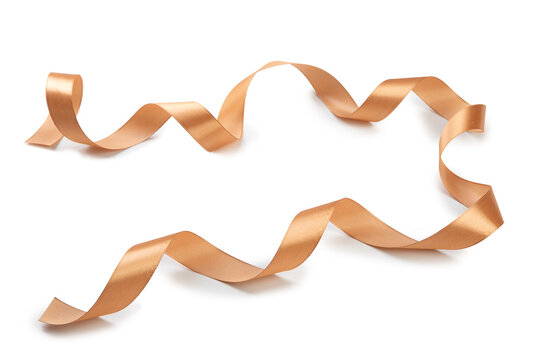 A long gold ribbon is shown isolated on a white background