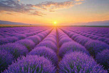 Obraz premium Lavender Field Sunrise Hyper-Realistic Landscape Photography
