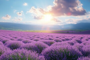 Lavender Field Landscape at Sunrise in Provence
