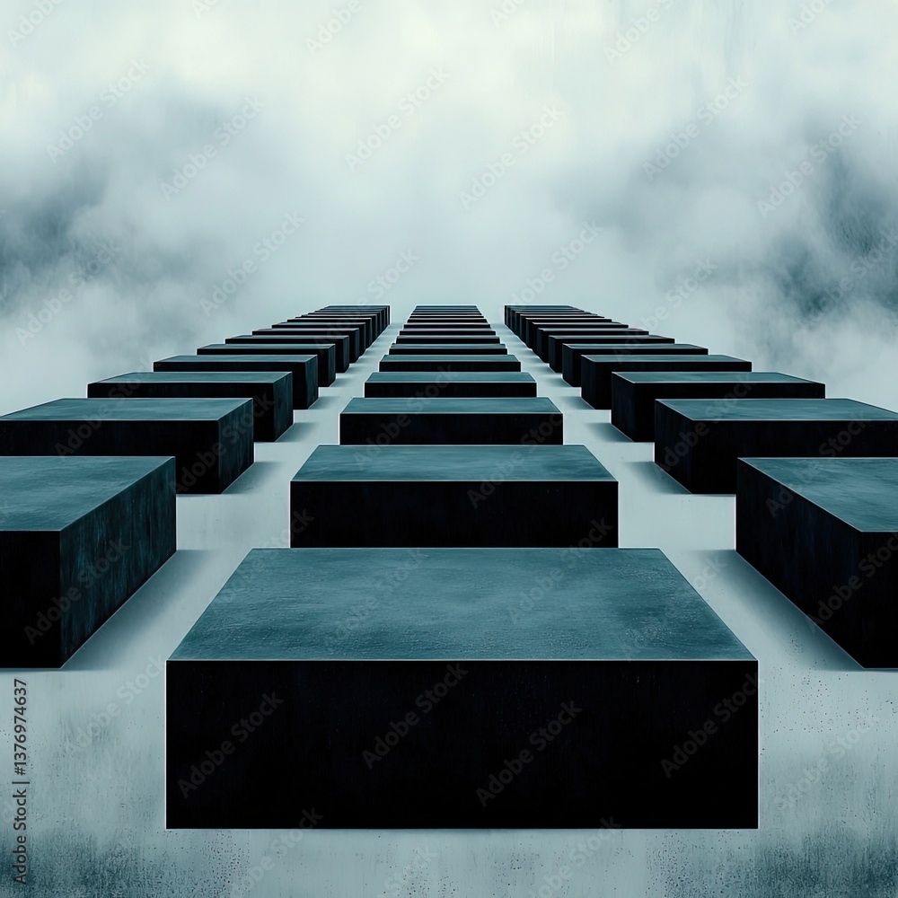 Poster modern architectural design with geometric shapes and minimalist style in a dreamlike atmosphere for
