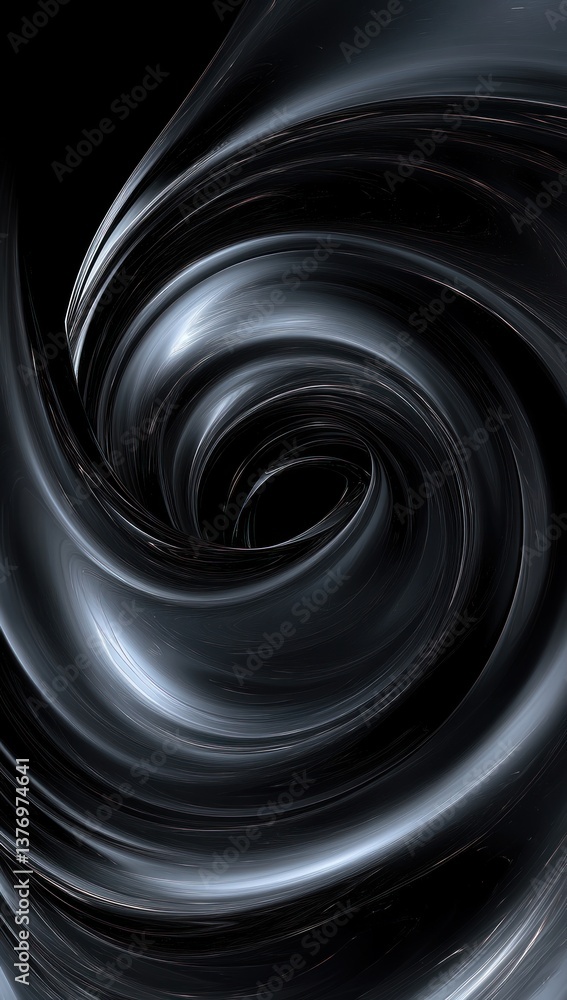 Poster abstract black spiral background design 3d rendering minimalist glossy texture modern digital art