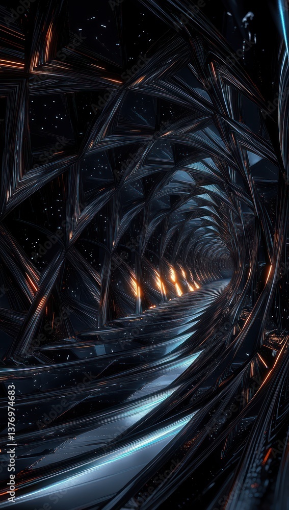 Poster futuristic abstract design sharp geometric patterns metallic textures monochromatic black palette cy