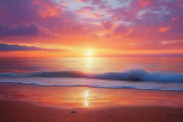 Fototapeta premium Sunset Beach Serenity with Calm Waves Reflection