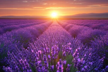 Naklejka premium Lavender Field at Sunset in Provence