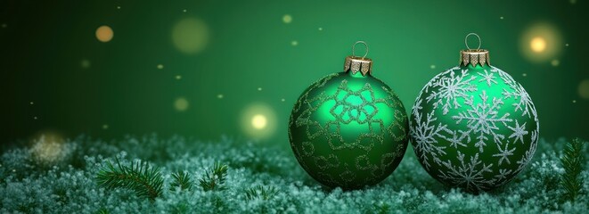 Shiny Green Christmas Ornament with Snowflake Design and Soft Glowing Background