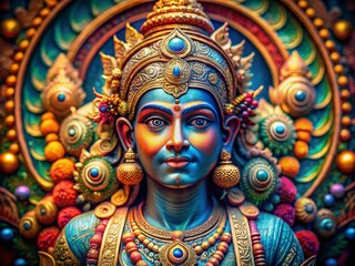 Fototapeta premium Intricate 3D Hindu Deity Macro Photography: Vibrant Colors, Detailed Ornamentation - Free Live Wallpaper Download