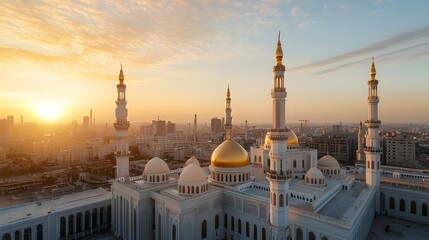 Obraz premium Majestic gujaba mosque aerial view at sunrise in urban landscape
