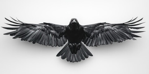Fototapeta premium Black Raven Flying Illustration on White Background