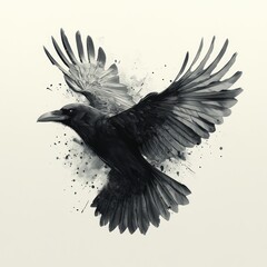 Fototapeta premium Raven Flight Abstract Art Geometric Design Monochrome Ink Drawing