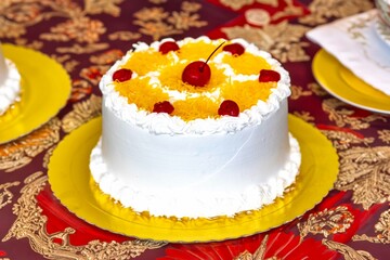 Classic Marta Rocha cake pie developed in honor of Miss Brazil made with egg thread, baba de moça,...