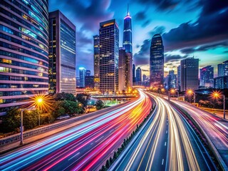 Fototapeta premium Long Exposure City Lights Streaks - Night Urban Scene Photography