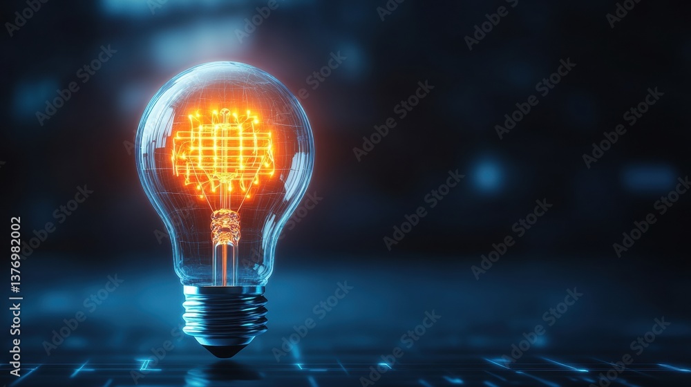 Aufkleber a glowing lightbulb featu an intricate circuit pattern radiating bright illumination against a dark 