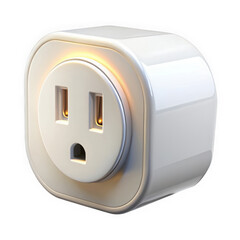 A sleek white electrical outlet with a surprised expression, featuring warm glowing lights. Ideal for illustrating technology and home interior themes.