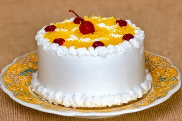 Classic Marta Rocha cake pie developed in honor of Miss Brazil made with egg thread, baba de moça,...