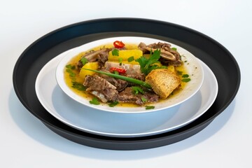 Traditional rustic Brazilian soup known as vaca atolada, prepared with cassava and beef ribs