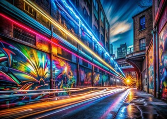Fototapeta na wymiar Long Exposure Light Trails Abstract Art: Grunge Urban Graffiti Style
