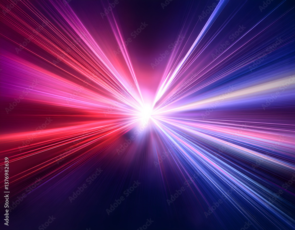 Poster a vibrant burst of light splits into dynamic streaks of pink and blue, creating a sense of speed and