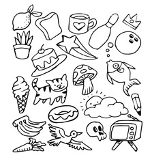 Vector illustration of Doodle cute for kid, Hand drawn set of cute doodles for decoration on white background
