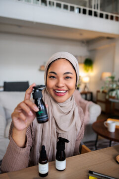 Woman selling products on live video