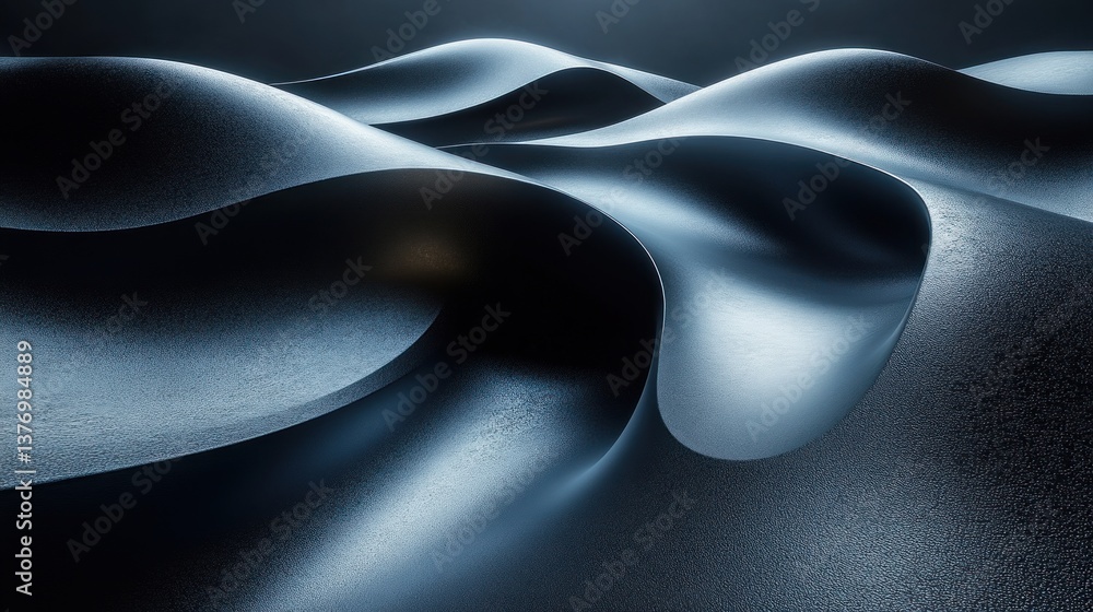 Poster minimalist abstract black background with smooth curves and glossy surfaces in dark atmosphere