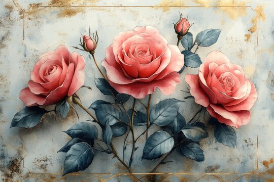 Mother's Day Card with Roses in Gradient Purple and Pink Background with White Flowers