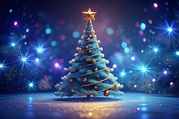 Elegant Minimalist Christmas Tree Macro: Stars, Snowflakes, Luxurious Background