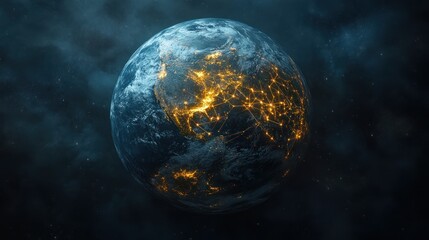 Earth Global Network Connections in Digital Space Visualization