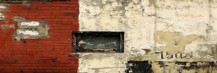 Urban Decay Faded Brick, Peeling Paint, Forgotten Window on Weathered Wall