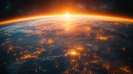 Fototapeta premium Global Communication Network Concept Earth Glowing City Lights 3D Rendering