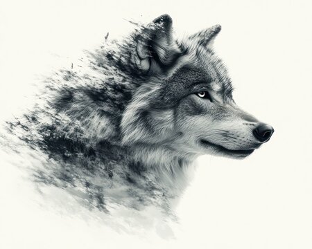 abstract wolf portrait dynamic geometric art black and white profile sharp shapes modern expressionism