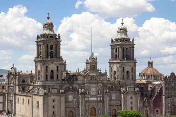 View of the Zocalo and the Metropolitan Cathedral of the Assumption of Mary in Mexico City 