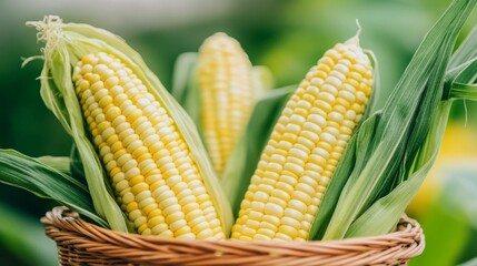 Fresh Corn Cob in a Basket - A Summertime Treat