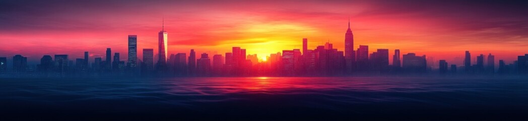 Modern Abstract Cityscape Silhouette Vibrant Gradient Design with Peaks and Curves on Dark Background