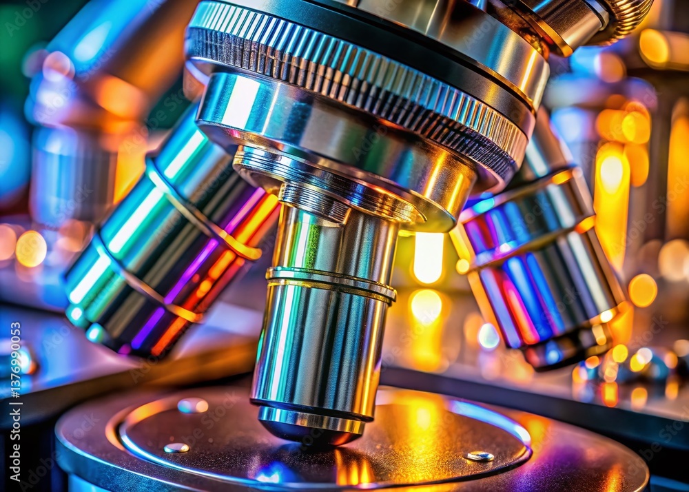 Aufkleber macro close-up of a scientific microscope lens in a laboratory setting