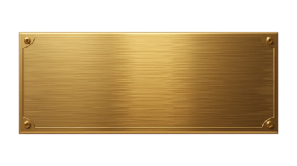 Golden Blank Metal Nameplate or Plaque Cut Out Isolated on Transparent PNG Background.