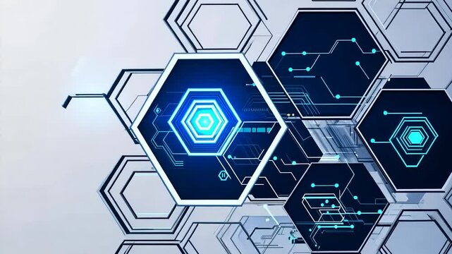 Abstract hexagon technology background with glowing lines.