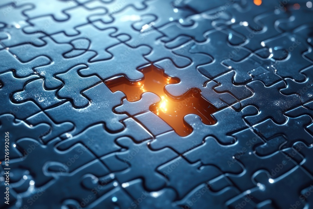 Poster cybersecurity puzzle piece networking internet data protection futuristic technology ai
