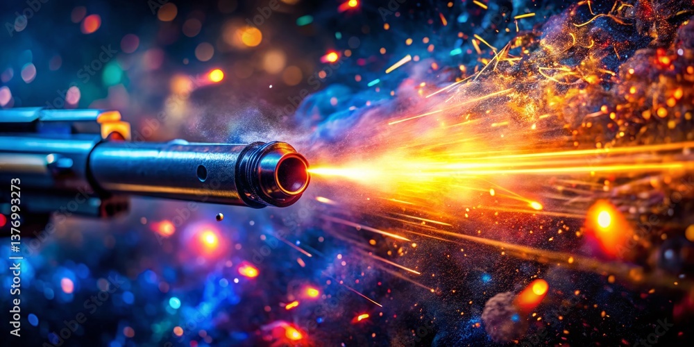 Aufkleber macro shot of gunshot light: exploding energy and glowing particles