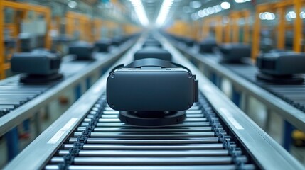 Virtual Reality Headset on Assembly Line, Future Technology Integration, Smart Factory