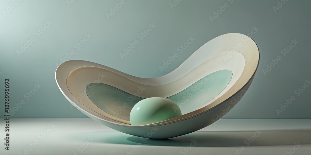Poster abstract composition with sphere and curving forms