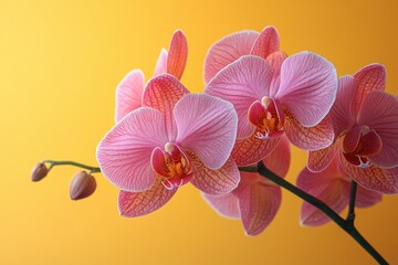 Vibrant Magenta Orchids Against Yellow Background in Springtime Nature Photography