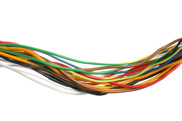 Many colorful electrical wires isolated on white