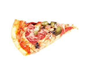 Slice of cooked and tasty pizza. isolated