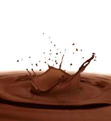 Yummy chocolate milk splashing on white background
