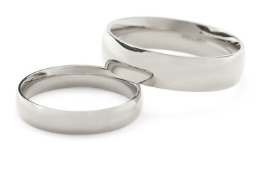 Shiny silver wedding rings isolated on white
