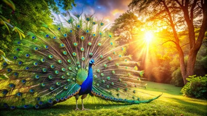 Obraz premium Majestic Peacock Aerial View: Full Feather Display