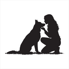 Silhouette of a Woman and German Shepherd - Loyal Friendship Illustration