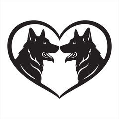 German Shepherd Couple Silhouette – Heart-Shaped Design for Logos & Prints