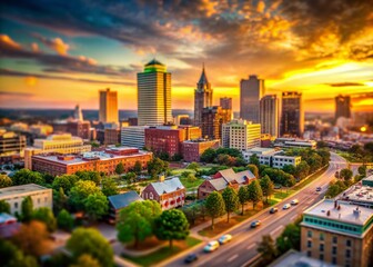 Miniature Alabama Skyline: Tilt-Shift Cityscape at Sunset